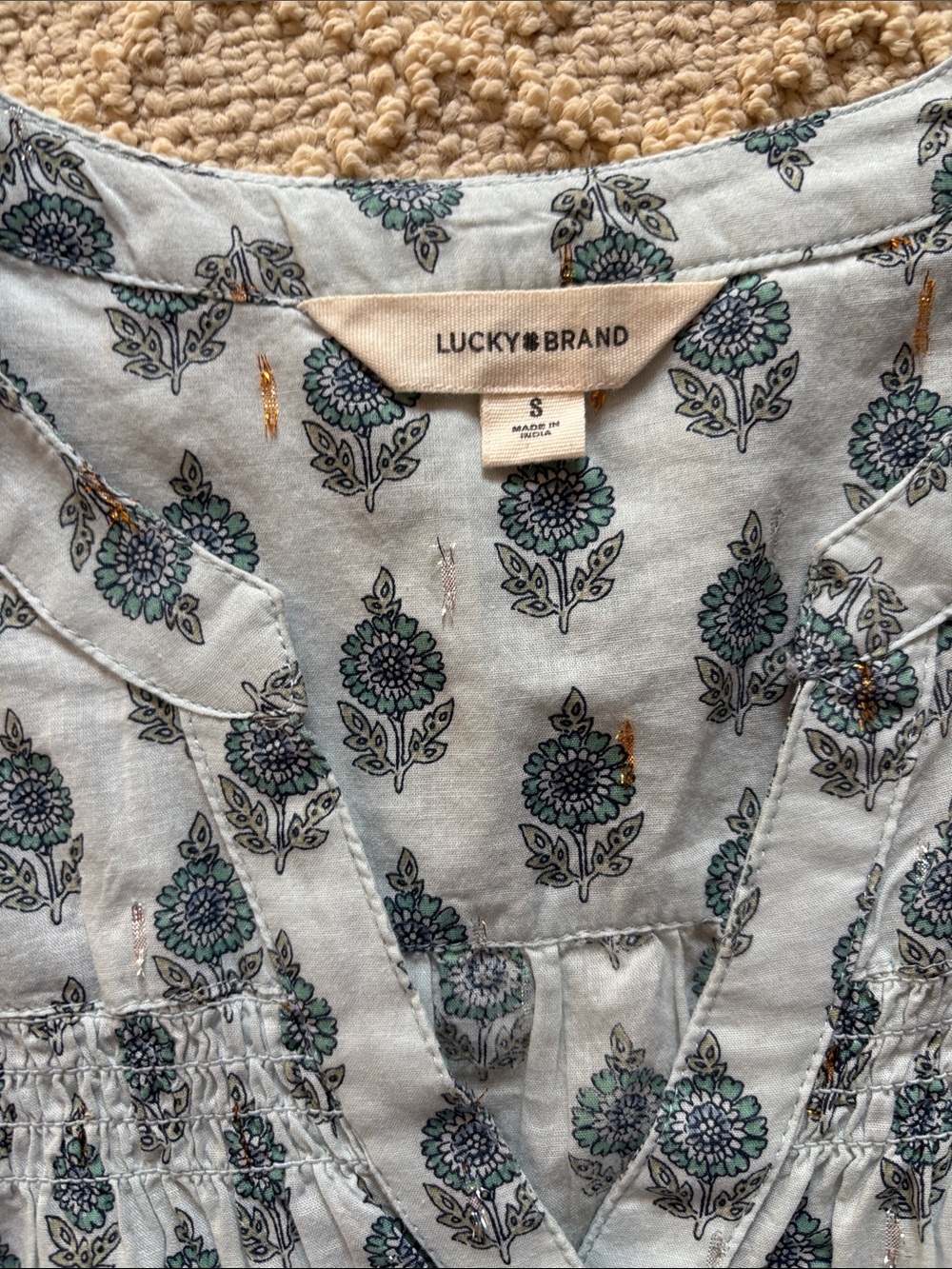 Lucky Brand Light Blue Print Sleeveless Button Front Top - Picture 2 of 9